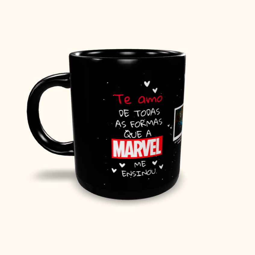 Caneca de Cerâmica Dia dos Namorados - Te amo Marvel - Tarja