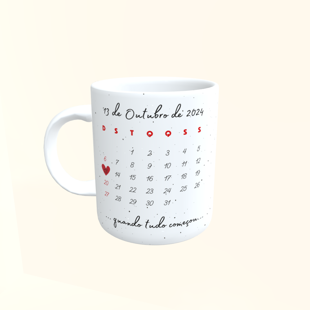 Caneca de Cerâmica Dia dos Namorados - Calendário Personalizado