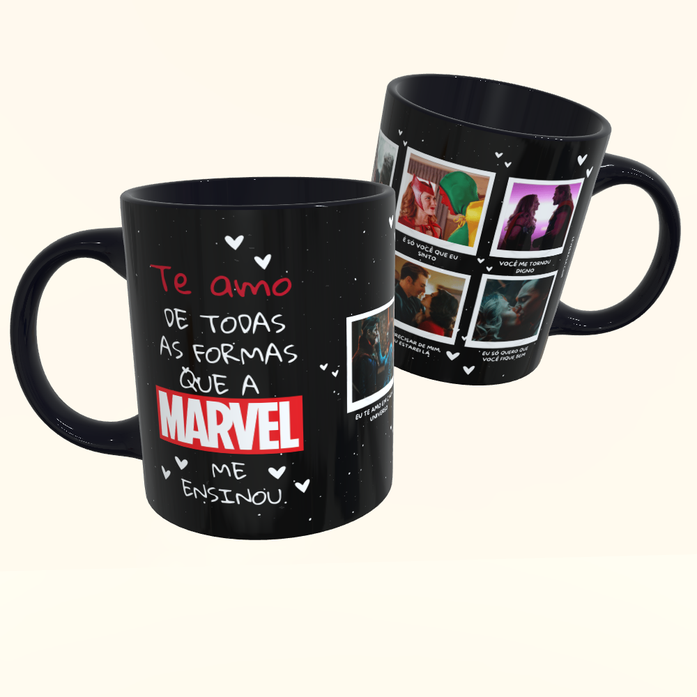 Caneca de Cerâmica Dia dos Namorados - Te amo Marvel - Tarja