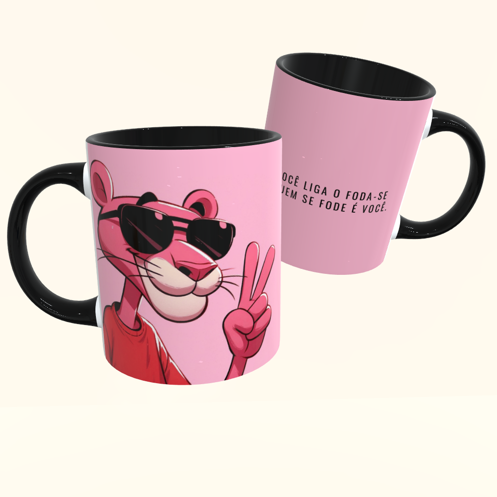 Caneca de Cerâmica Pantera Cor de Rosa - Foda-se