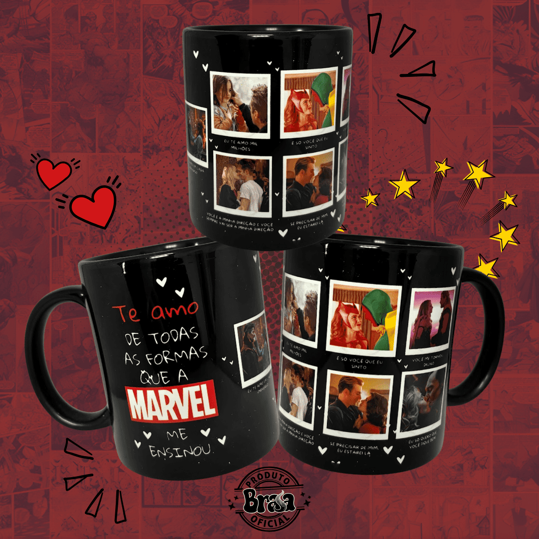 Caneca de Cerâmica Dia dos Namorados - Te amo Marvel - Tarja