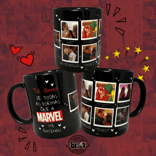 Caneca de Cerâmica Dia dos Namorados - Te amo Marvel - Tarja