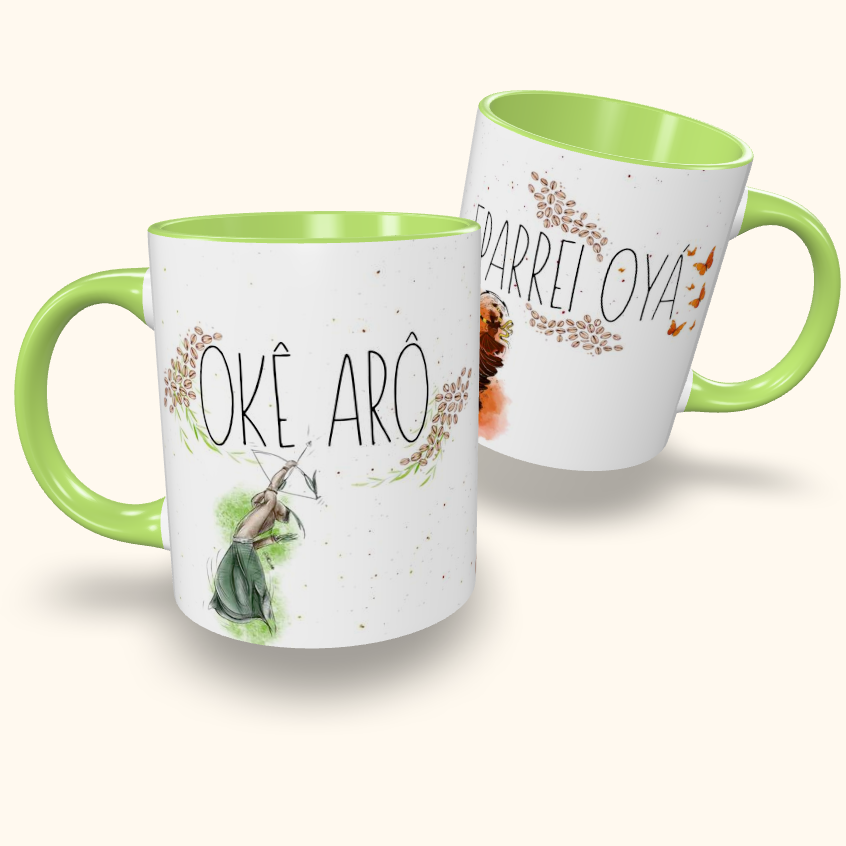 Caneca de Cerâmica Saudações - Oxóssi e Iansã