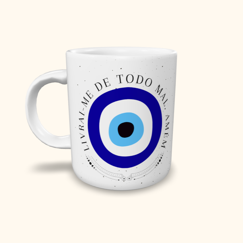 Caneca de Cerâmica Olho Negro - Livrai-me de todo mal