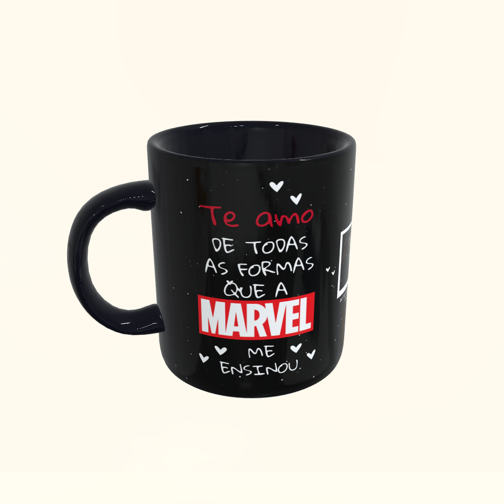 Caneca de Cerâmica Dia dos Namorados - Te amo Marvel - Tarja