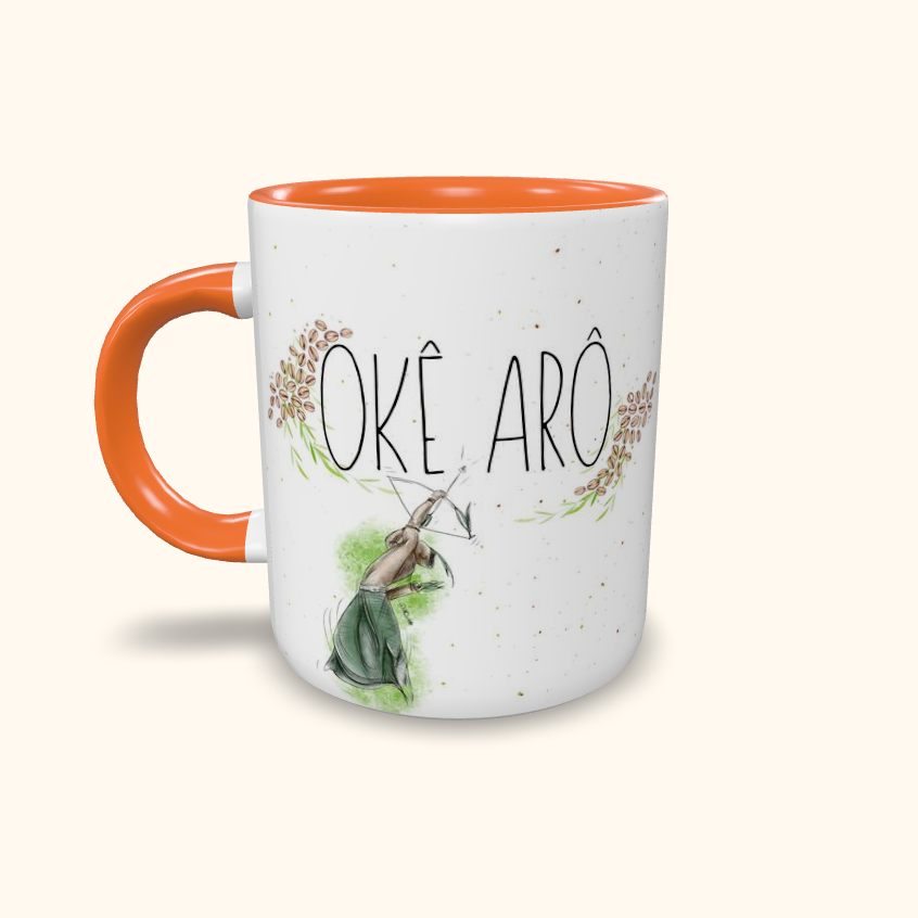 Caneca de Cerâmica Saudações - Oxóssi e Iansã