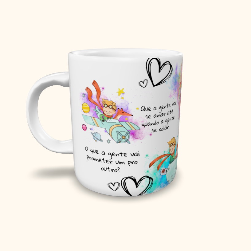 Caneca de Cerâmica Pequeno Príncipe Corações