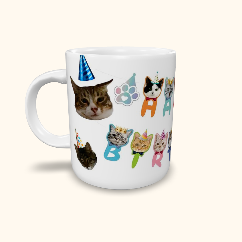 Caneca de Cerâmica Feliz Aniversário Gatinhos