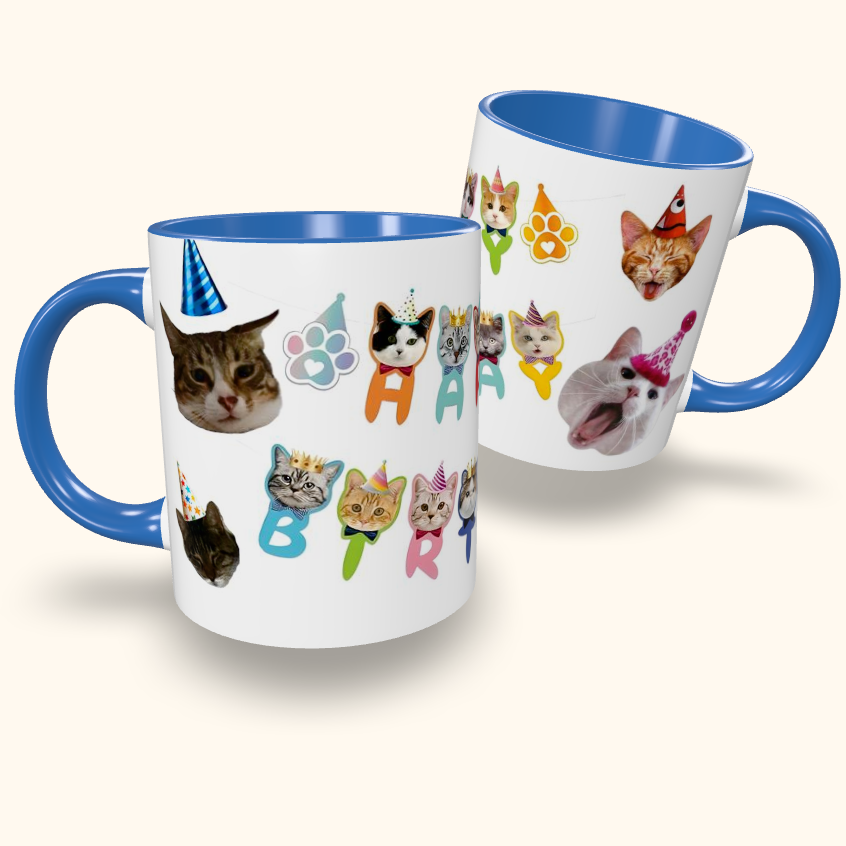 Caneca de Cerâmica Feliz Aniversário Gatinhos