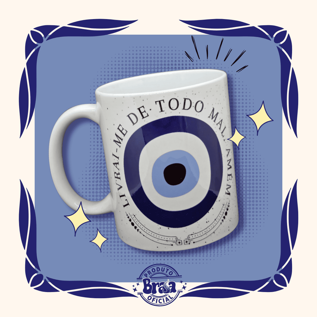 Caneca de Cerâmica Olho Negro - Livrai-me de todo mal