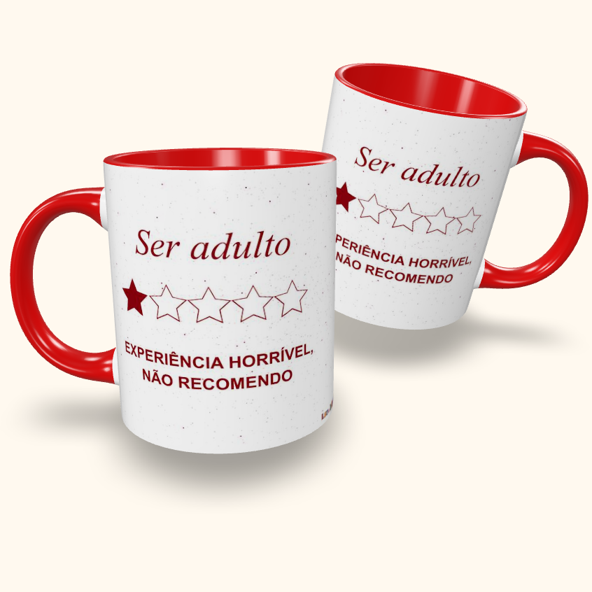 Caneca de Cerâmica Memes - Ser adulto, experiência horrível