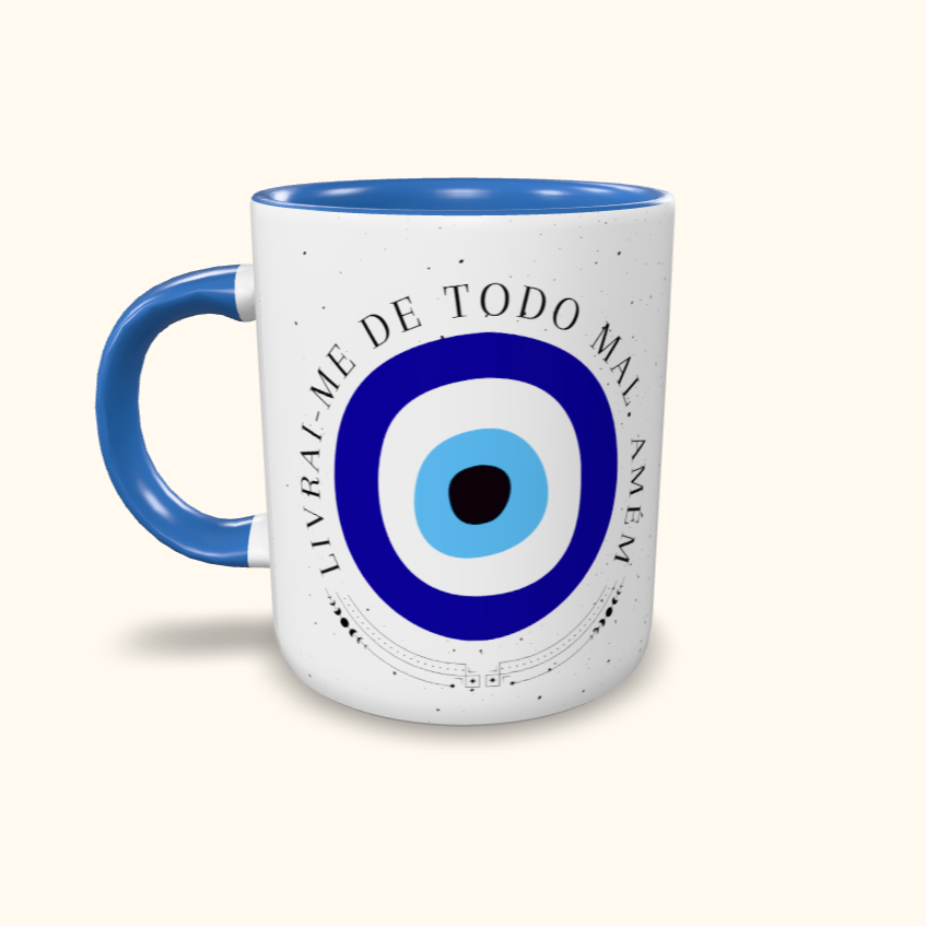 Caneca de Cerâmica Olho Negro - Livrai-me de todo mal